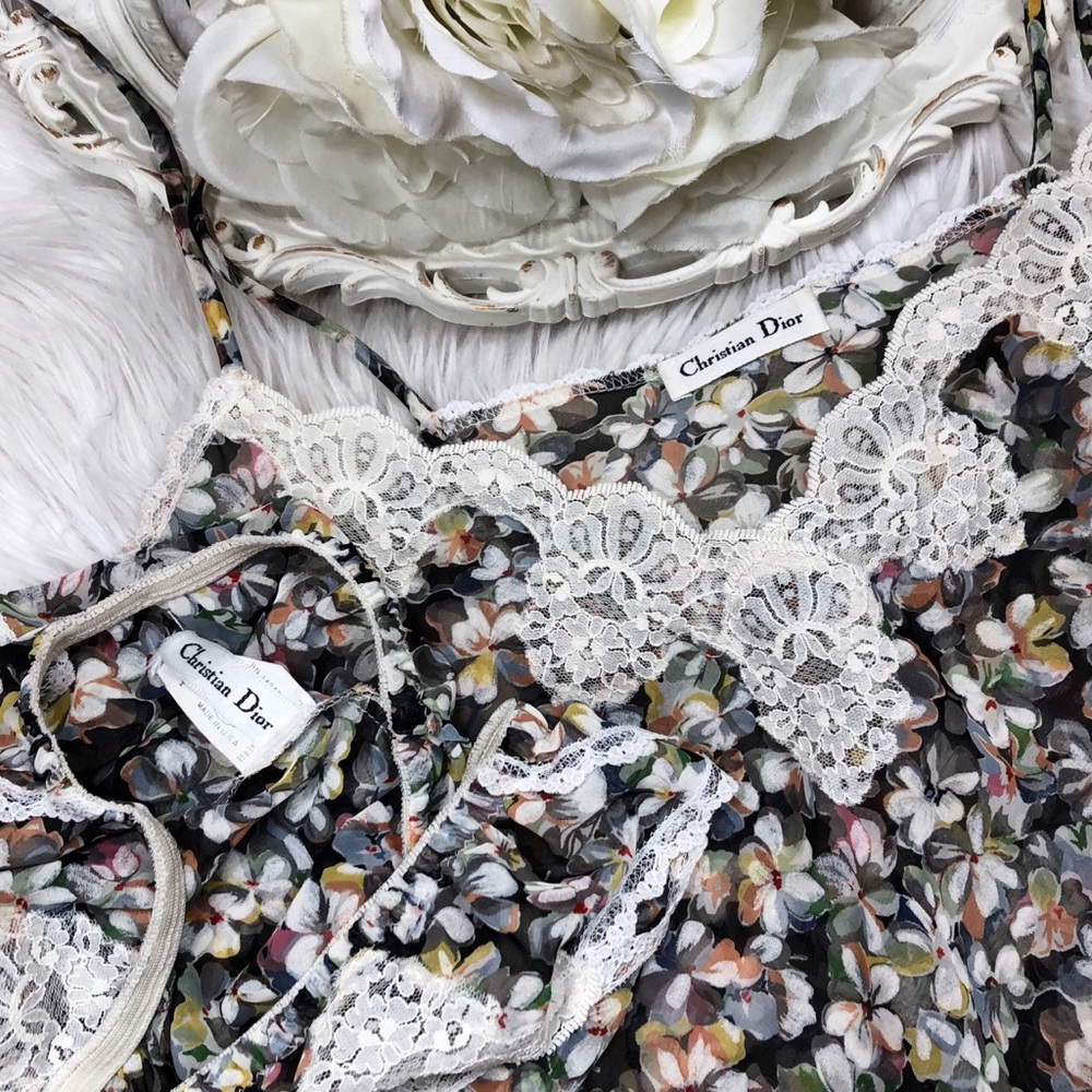 SOLD🌹Vtg Christian Dior Floral Chiffon Sleep Set - Picture 3 of 5